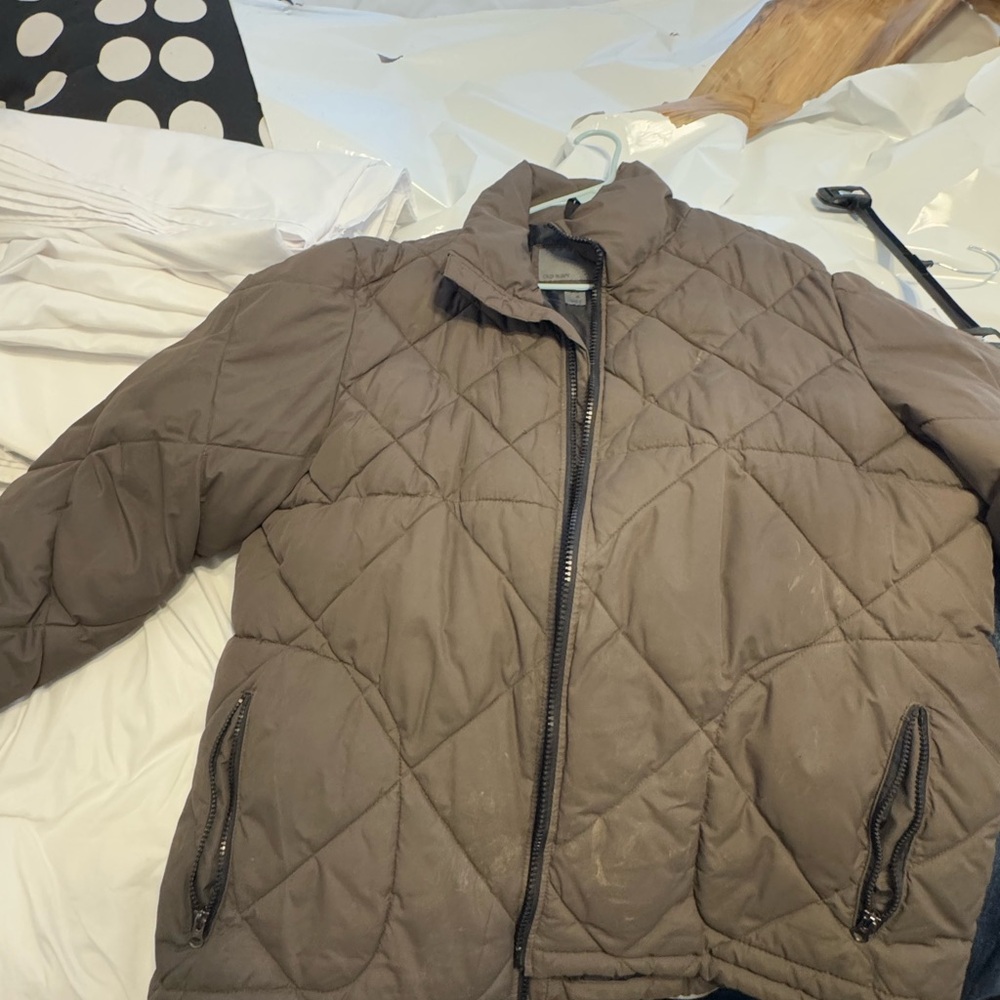Old Navy Brown Puffer Jacket with Stand-Up Collar